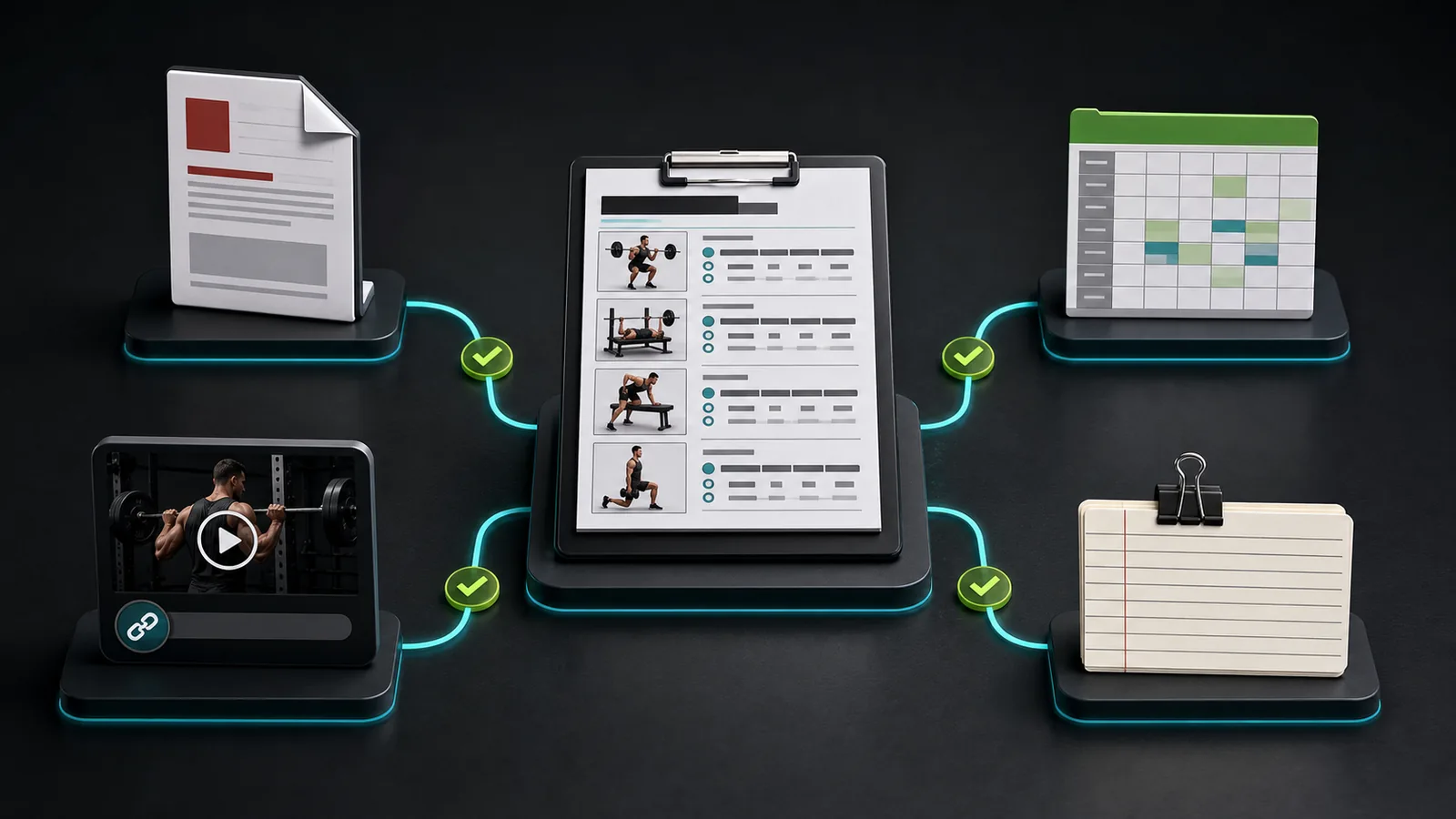 Antrenman planına bağlı PDF, tablo, video bağlantısı ve yazılı not formatları