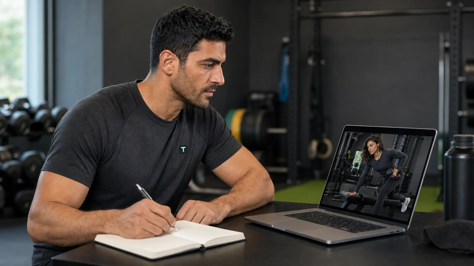 Online trainerın sporcunun egzersiz videosunu inceleyip antrenman notu hazırlaması
