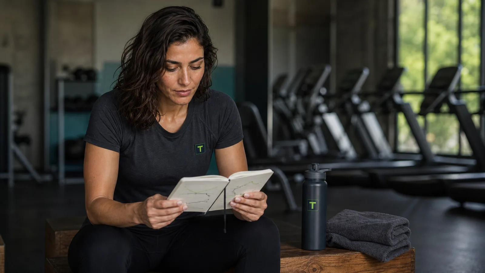An athlete reviews two weeks of training notes before adding more cardio